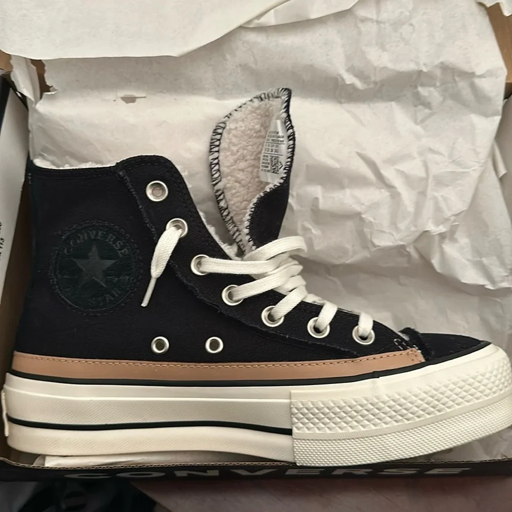 Converse Black High-Top Platform Sneakers with Tan Trim